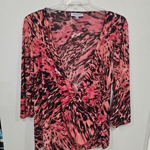 Jennifer Lopez Women's Size 1X Pink & Black Animal Print Blouse